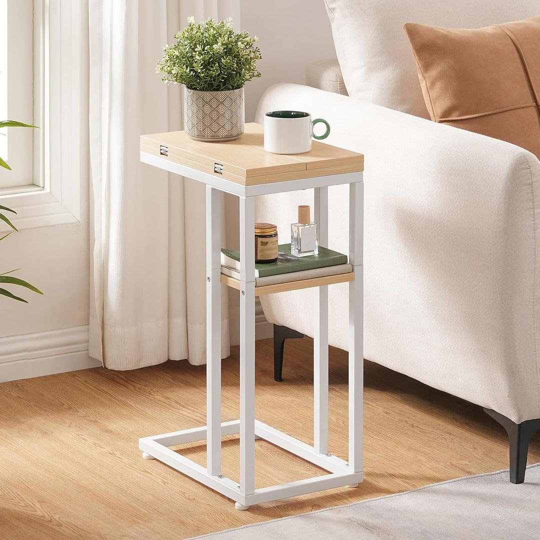 HOOBRO C-Form Beistelltisch, Klappbarer Sofatisch, Couchtisch, Kaffeetisch Snacktisch mit Lagerregal