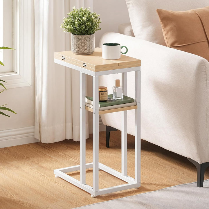 HOOBRO C-Form Beistelltisch, Klappbarer Sofatisch, Couchtisch, Kaffeetisch Snacktisch mit Lagerregal