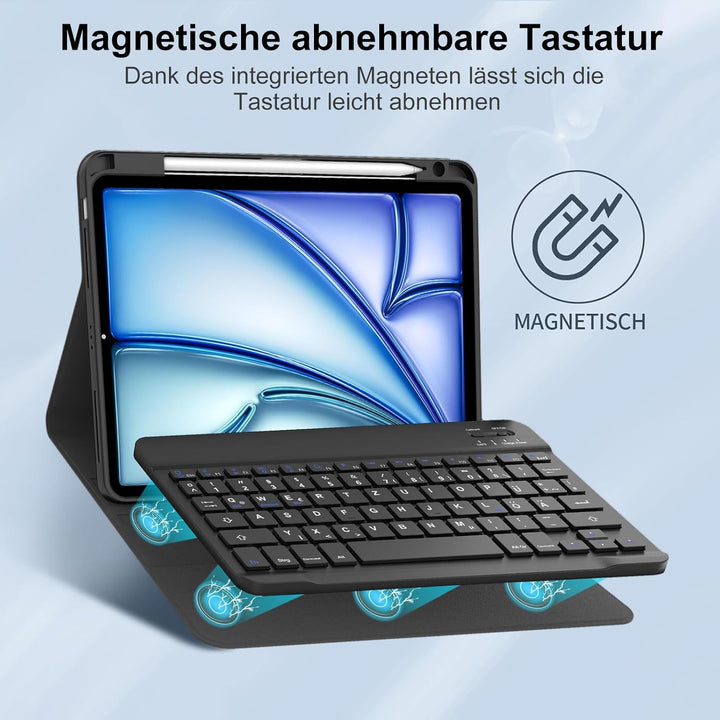 Hülle Tastatur für iPad Air 11" M4/M3/M2 (2024-2026) Beleuchtung, Schwarz | Schutzhülle mit Stifthal