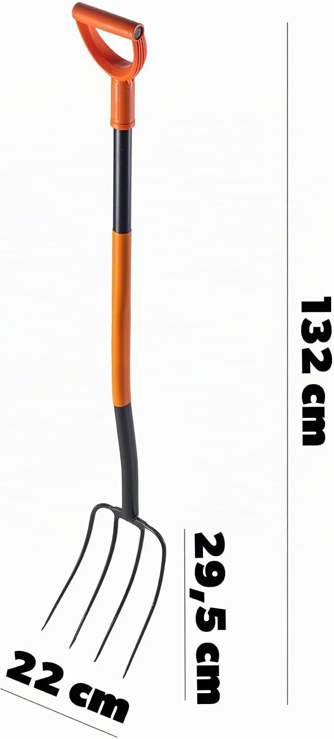 KADAX Spatengabel aus Stahl, 132 cm Lange Gabel, Heugabel, Grabgabel zum Umgraben, ergonomische Gart