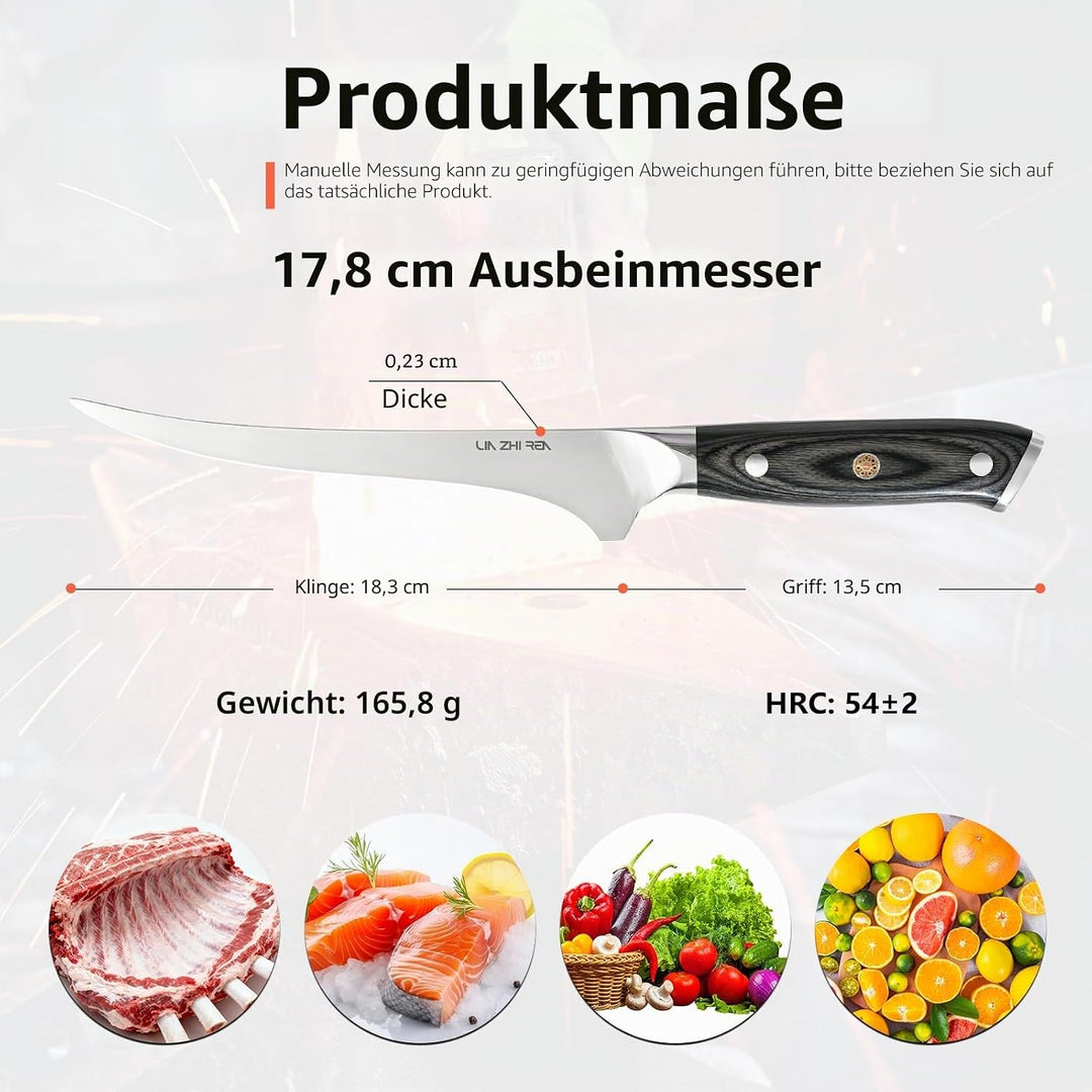 Filletmesser, 18 cm Professioneller Fisch, Knochenmesser mit ergonomischem Griff für Fleisch, Fisch,
