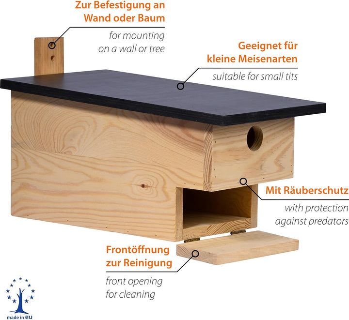 dobar® Grosser Nistkasten für Höhlenbrüter mit Räuberschutz -Vogelbrutkasten für Meisen und Sperling