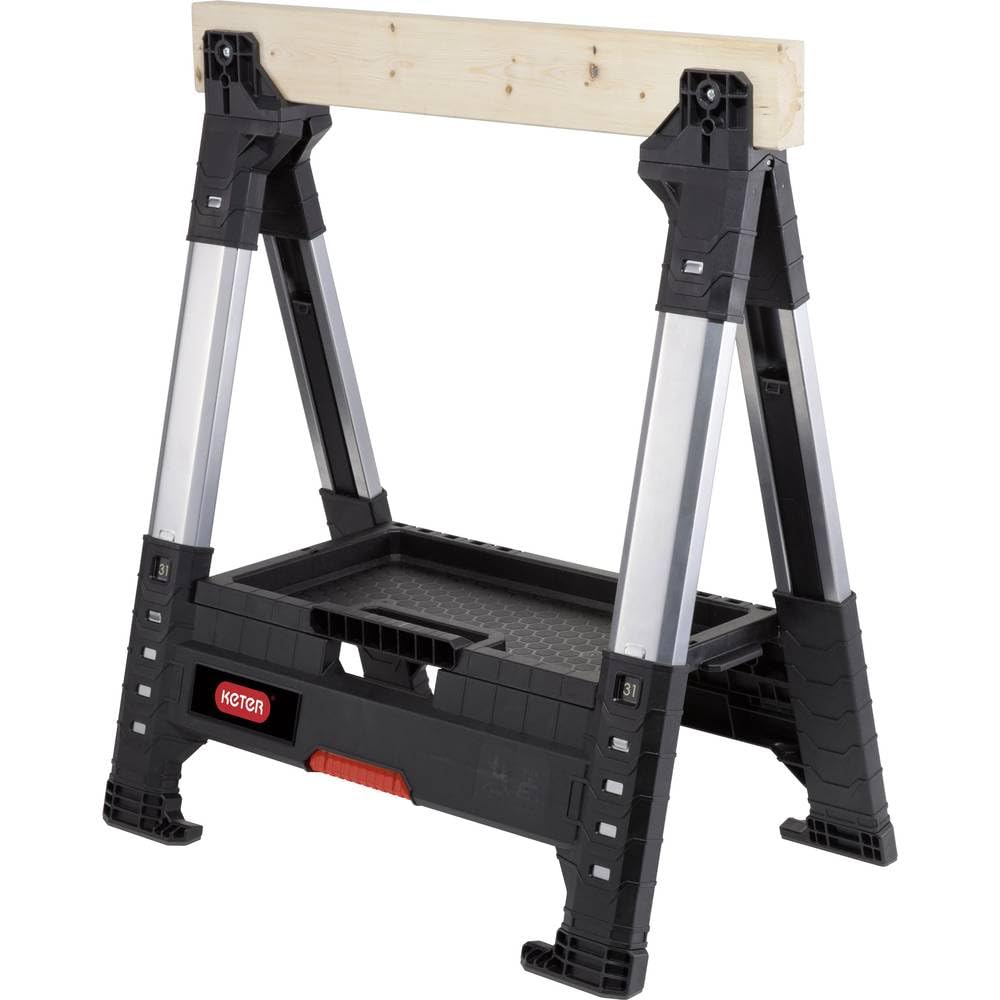 Keter ROC Lumber Jack 238271 professioneller Saegebock, Arbeitsbock hoehenverstellbar (78-99 cm) bis