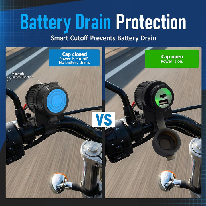 Cliff Top 36 W PD USB-C und QC 3.0 Motorrad-Lenker-USB-Ladegerät, mit magnetischem Netzschalter, Dua