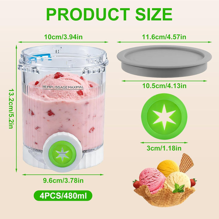 Qingning 4 Stück Behälter für Ninja Swirl by CREAMi, 480 ml Eisbehälter Set für Ninja Creami NC701 &