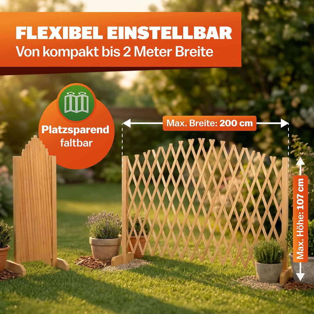 GARDEBRUK® 2er Set Rankgitter Gartenzaun bis 200cm ausziehbar faltbar Garten Balkon Spalier Rankhilf