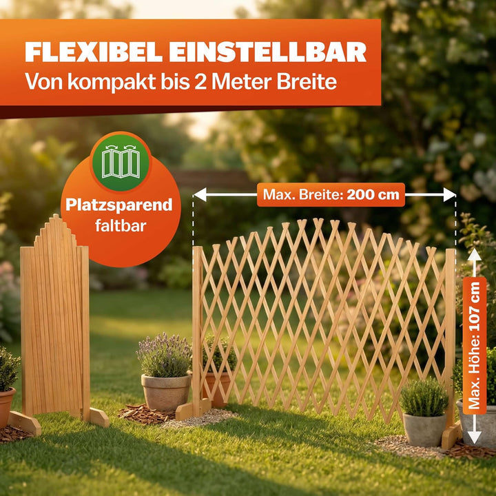 GARDEBRUK® 2er Set Rankgitter Gartenzaun bis 200cm ausziehbar faltbar Garten Balkon Spalier Rankhilf
