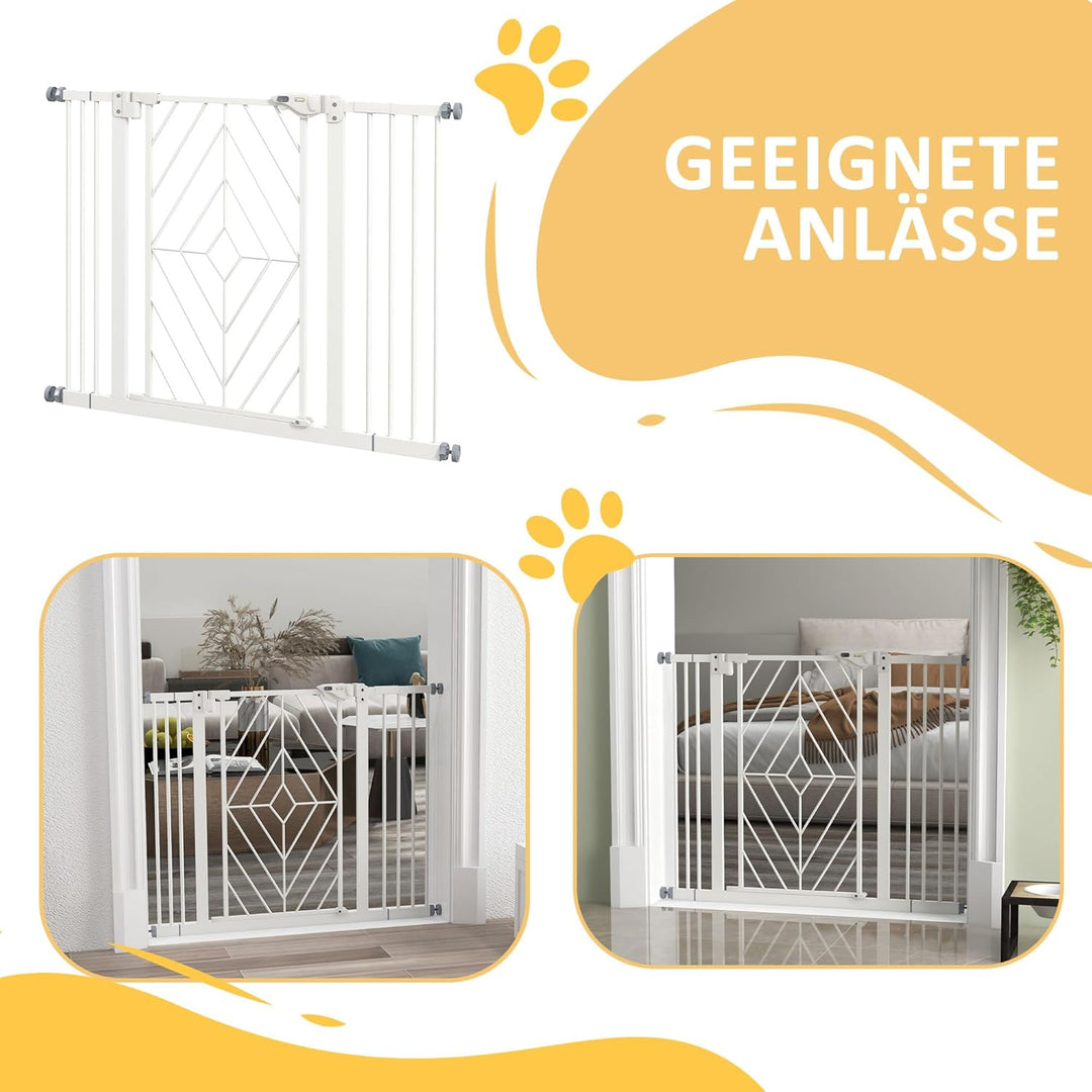 PawHut Hunde Treppenschutzgitter, Hundeabsperrgitter mit automatisch schliessender Tür, 74-100 cm, T
