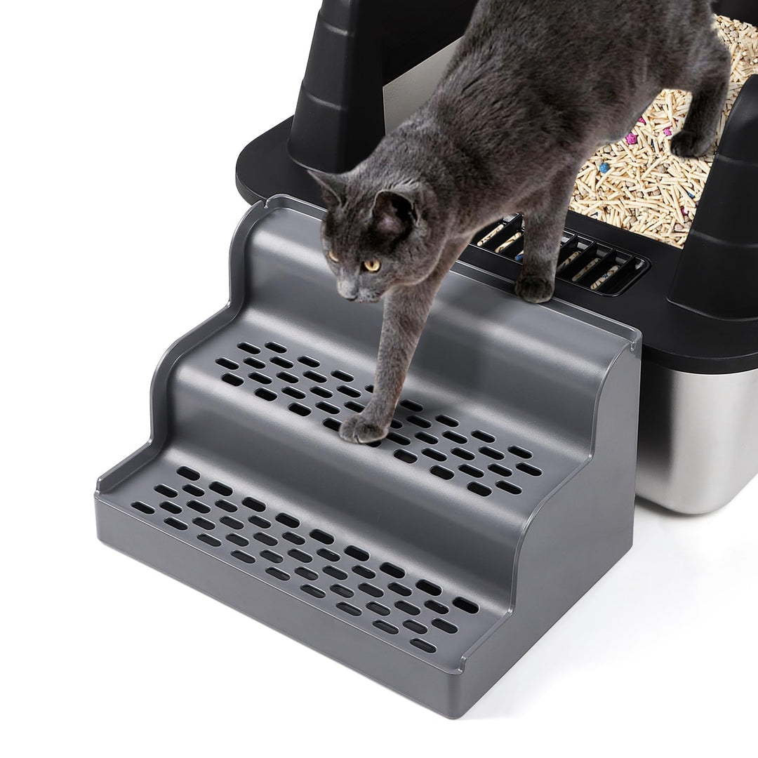 Katzenklo-Rampe, 3-stufige Katzentreppe für Katzenklo mit Filterfunktion, herausnehmbare Schale, was