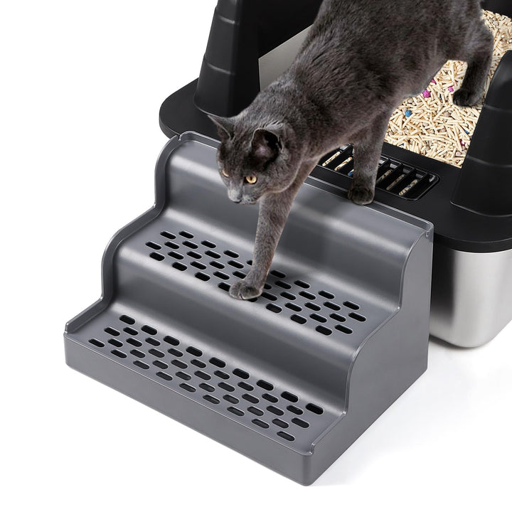 Katzenklo-Rampe, 3-stufige Katzentreppe für Katzenklo mit Filterfunktion, herausnehmbare Schale, was