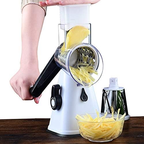 Manuelle rotierende Kartoffelreibe Küche Mandoline Gemüseschneider mit 3 baren Klingen, einfach zu b