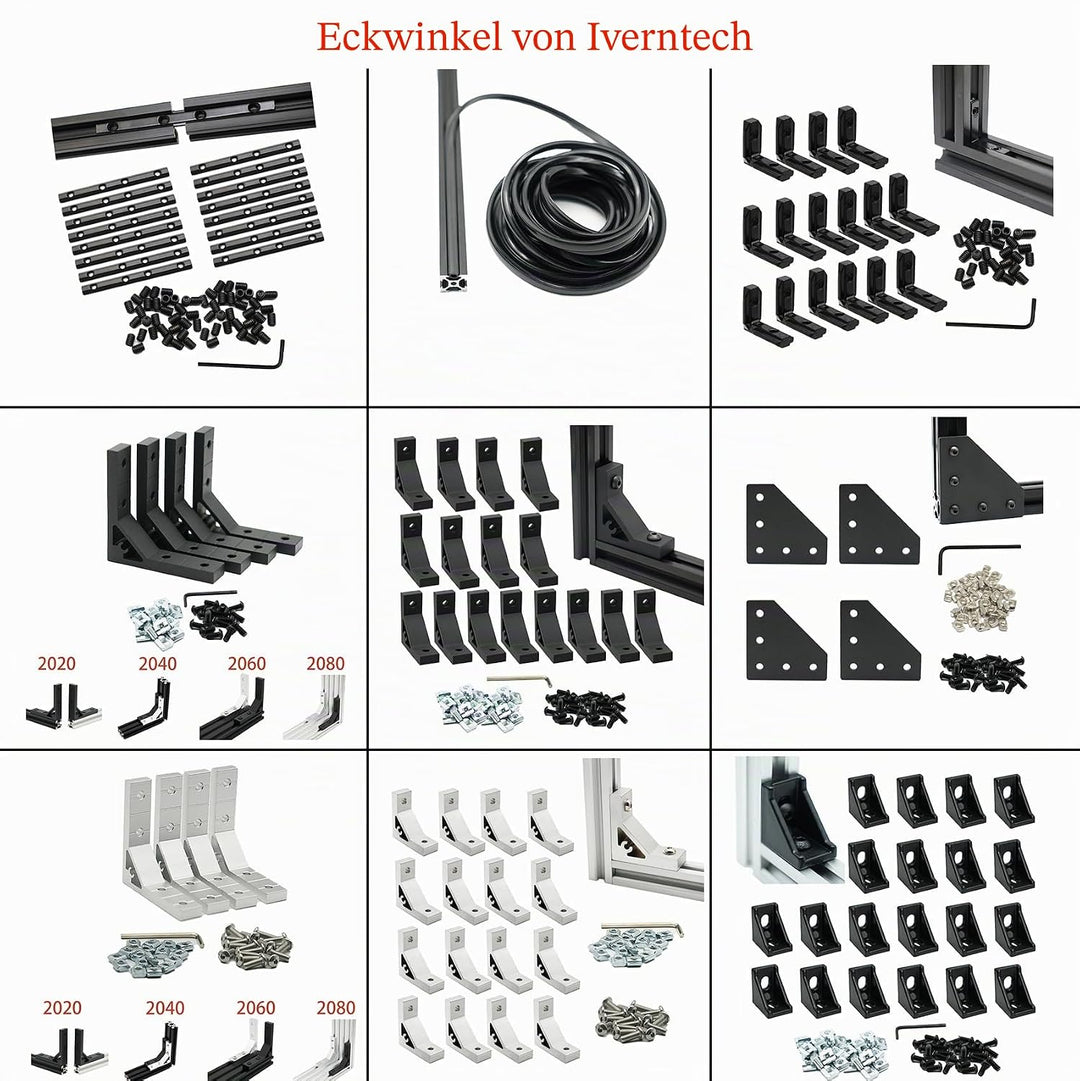 Iverntech 4 Stück 600 mm 2020 V Typ Schwarz Europäischer Standard Eloxierte Linearschiene Aluminiump