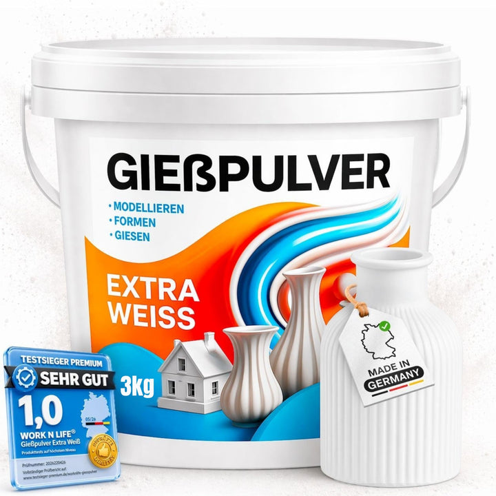 Giesspulver Extra Weiss 3,0kg - Premium Gips zum Giessen - Reliefgiesspulver weiss aus hochwertigem