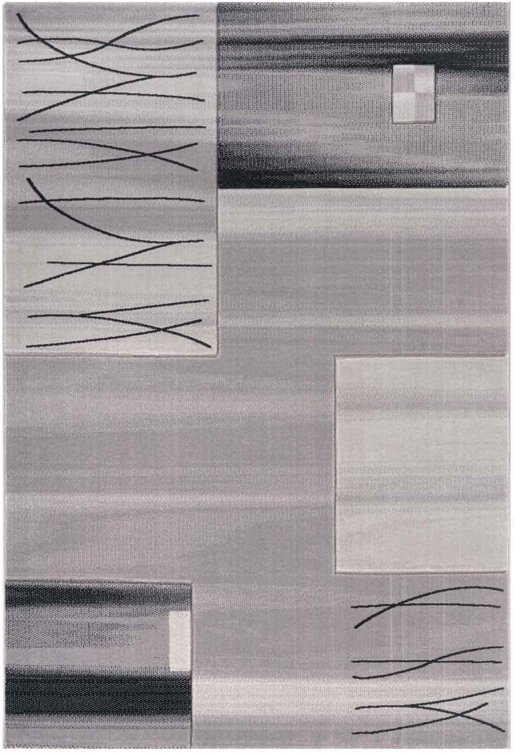 VIMODA Designer Teppich Wohnzimmer Grau Kacheloptik mit Farbverlauf und Konturenschnitt, Grösse:80x1