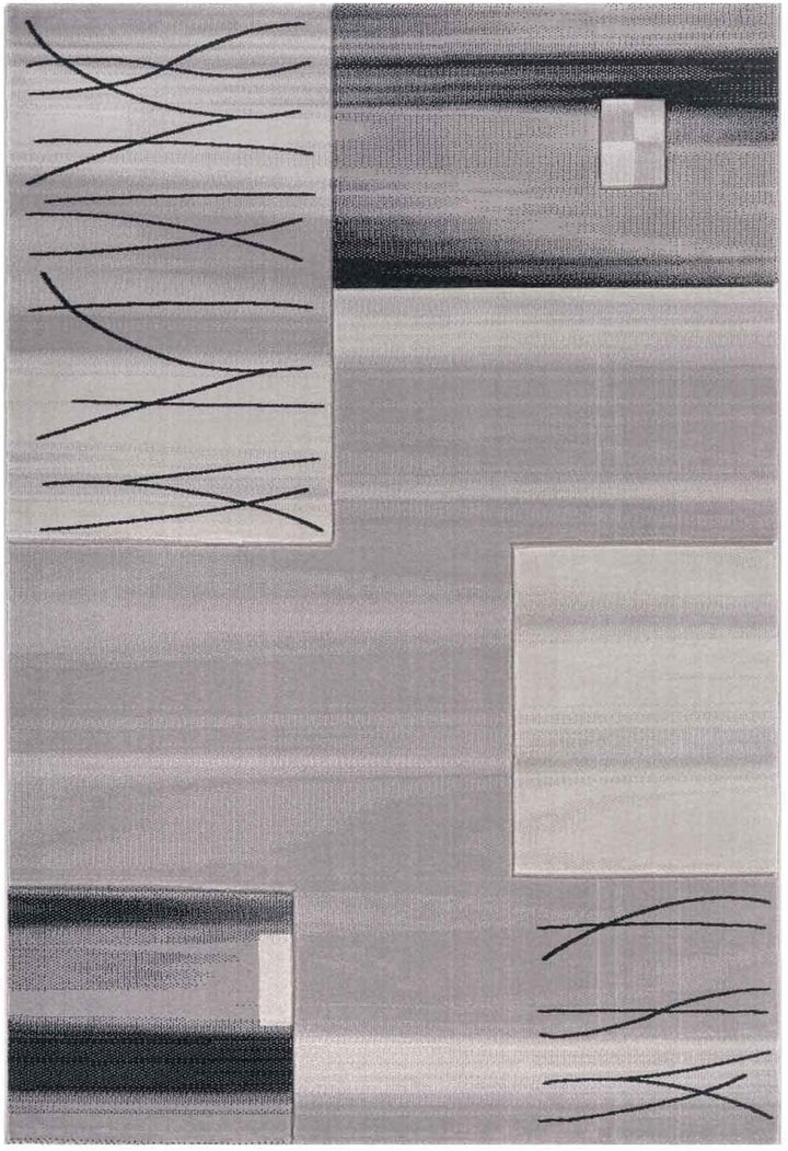 VIMODA Designer Teppich Wohnzimmer Grau Kacheloptik mit Farbverlauf und Konturenschnitt, Grösse:80x1