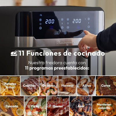 MasterPRO Rocket Duo 900 | Hot Air Fryer Double | Black | 9L Capacity and 2100W Power | LED Touch Sc