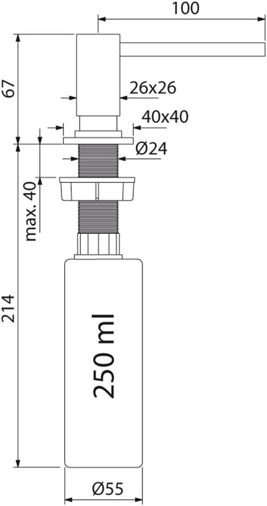 Franke CENTINOX 119.0176.059 Spülmittelspender, Spülmitteldispenser Flasche 250ml Edelstahl Oberfläc