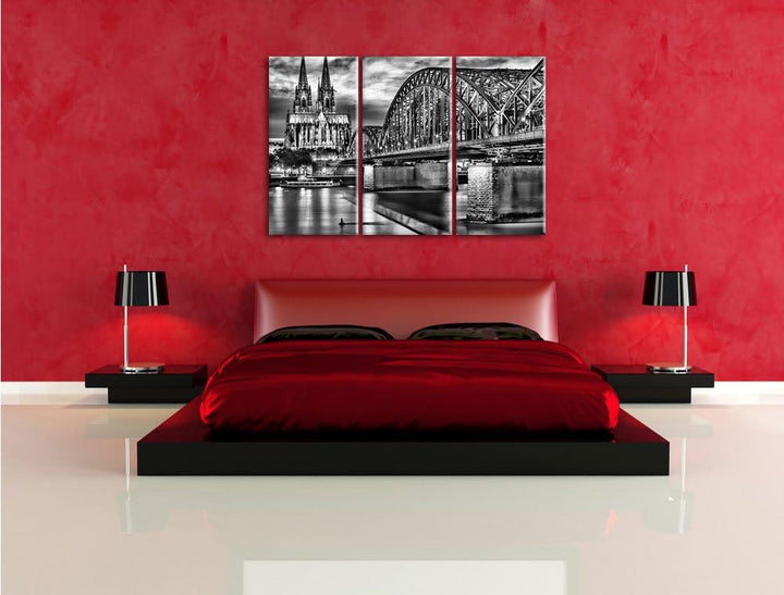 Pixxprint Hohenzollernbrücke bei Nacht als Leinwandbild/Grösse: 3 Teilig (120x80) cm/Wandbild/Kunstd