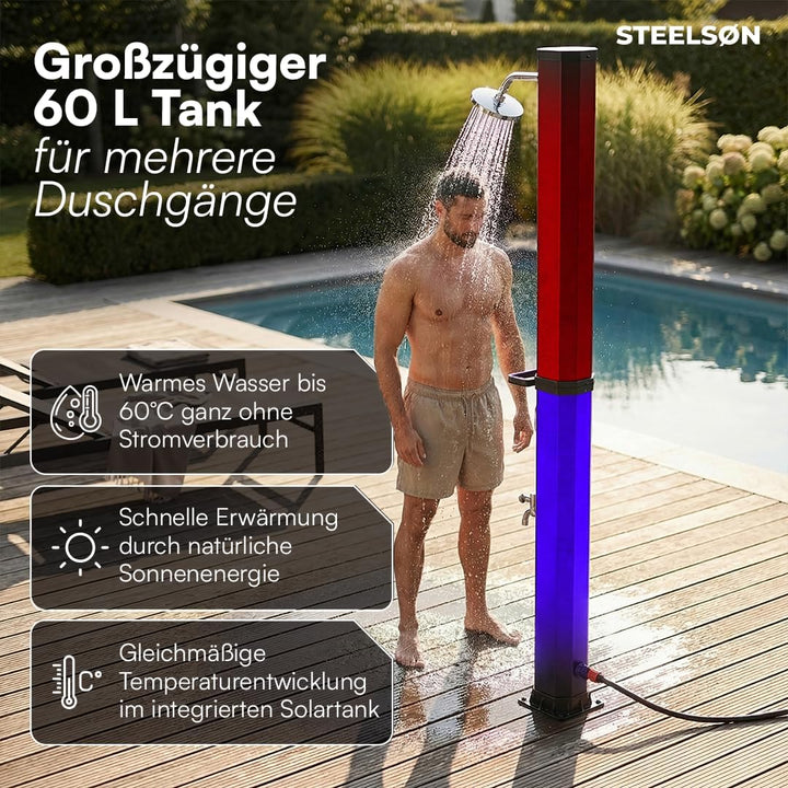 STEELSØN Xypher Solardusche 60 L ohne Bodenplatte – Gartendusche bis 60° C – Pooldusche ohne Stroman