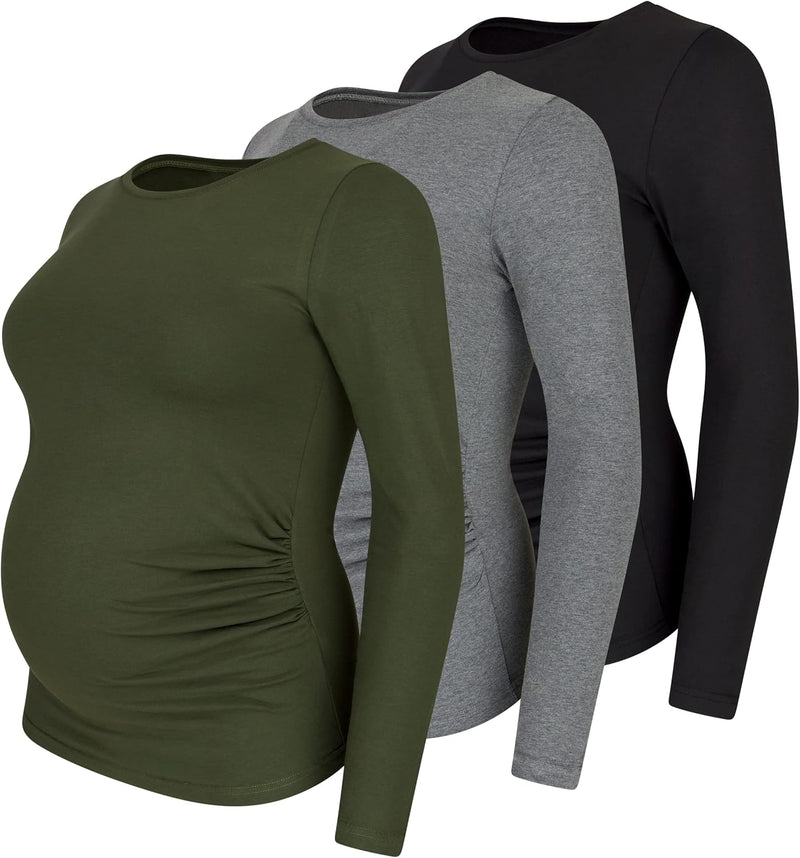 M.M.C. Umstandsshirt 3er Set unifarben Umstandsmode Schwangerschaft Schwangerschaftsshirt, Langarm S