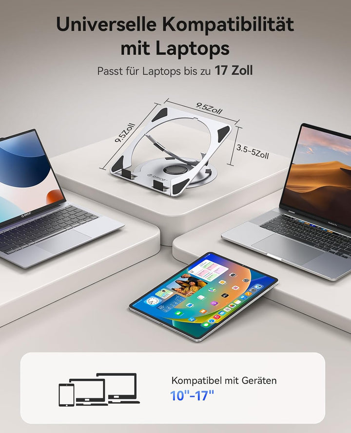 ORICO Laptop Ständer Höhenverstellbarer, Belüfteter Aluminium Laptop Stand mit 360° Drehbasis, Ergon