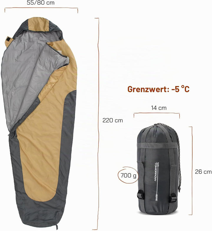 Where Tomorrow Mumienschlafsack Senfgelb / Grau 220x80 cm, Senfgelb / Grau 220x80 cm