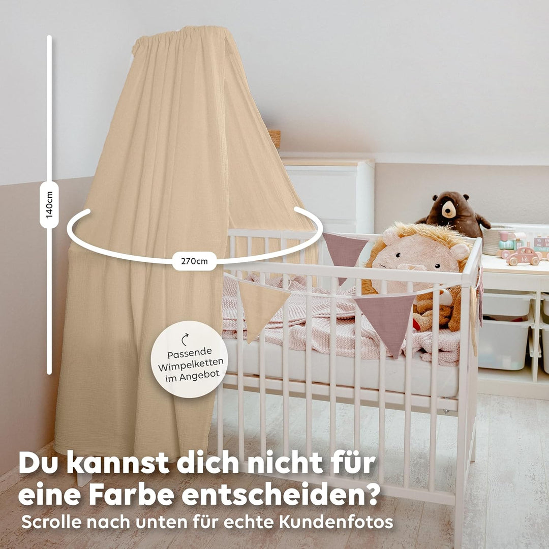 Betthimmel Babybett [in 12 Farben] Himmel Babybett aus 100% Baumwolle Musselin - Betthimmel Mädchen