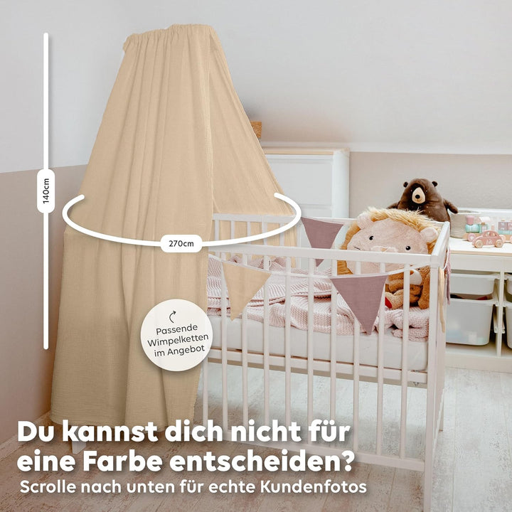Betthimmel Babybett [in 12 Farben] Himmel Babybett aus 100% Baumwolle Musselin - Betthimmel Mädchen