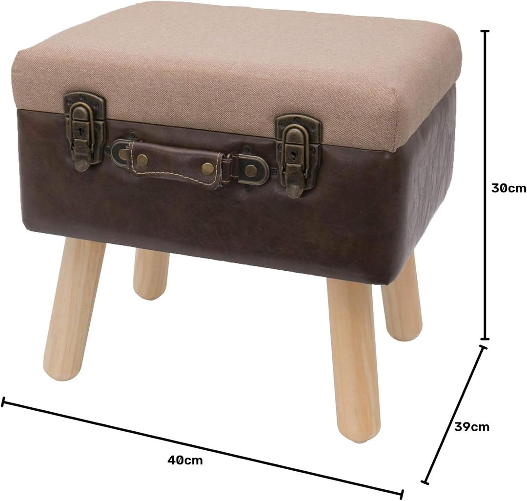 HMF Vintage Sitzhocker mit Stauraum aus Holz | 40 x 32 x 39 cm | Braun | Klassik