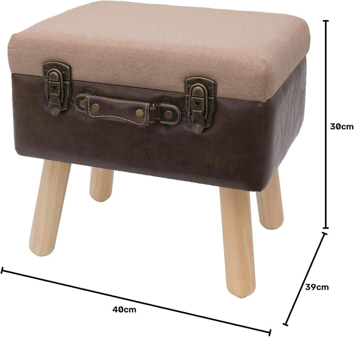 HMF Vintage Sitzhocker mit Stauraum aus Holz | 40 x 32 x 39 cm | Braun | Klassik