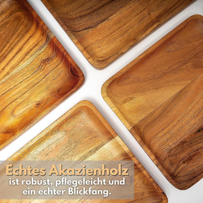 Plogis Holztablett Rechteckig aus Akazie - 3er Set aus 30 x 20 cm + 20 x 20 cm + 20 x 10 cm Holz Tab