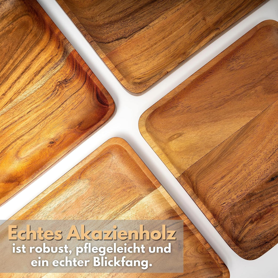 Holztablett Viereckig aus Akazie - 2er Set 20 x 20 cm Gross/Dekotablett Holz Rechteckig/Holzbrett Sc
