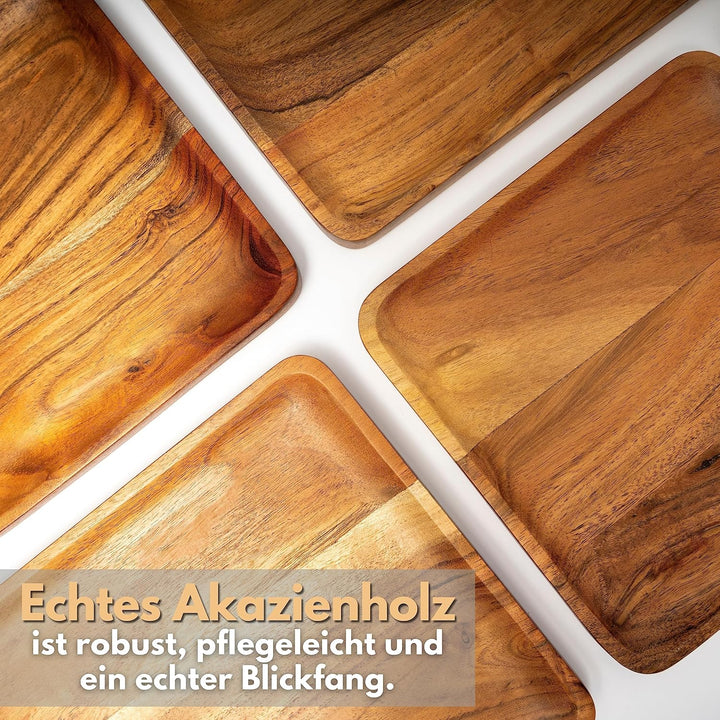 Plogis Holztablett Rechteckig aus Akazie - 2er Set Mini Deko Tablett Holz 20 x 10 cm Klein/Dekotable