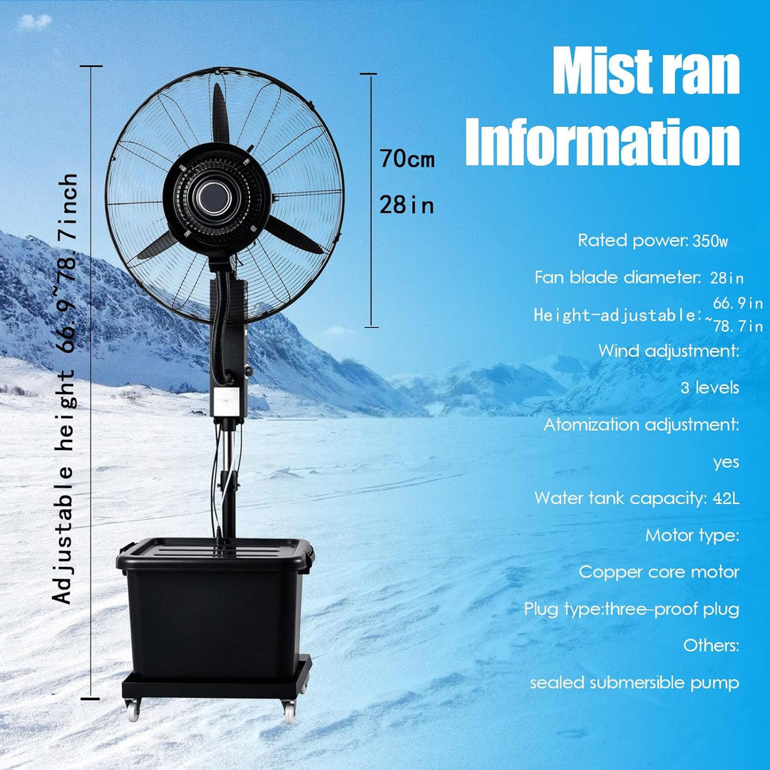 Ventilator für innen und aussen mit Sprühsystem, Schwarz tragbarer Sprühtank, 20 m~50m, Stand- &amp; Tis