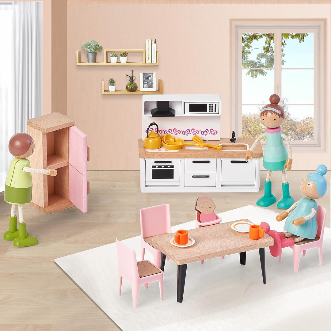 Giant bean Puppenhaus Möbel Set aus Holz, 36 Teilig, Puppenhaus Zubehör, Spielmöbel, Spielzeug für J