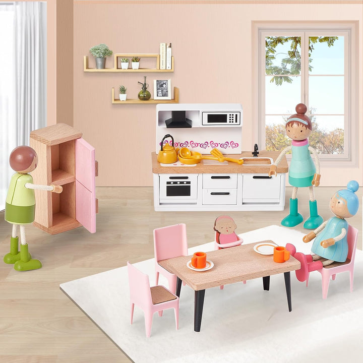 Giant bean Puppenhaus Möbel Set aus Holz, 36 Teilig, Puppenhaus Zubehör, Spielmöbel, Spielzeug für J