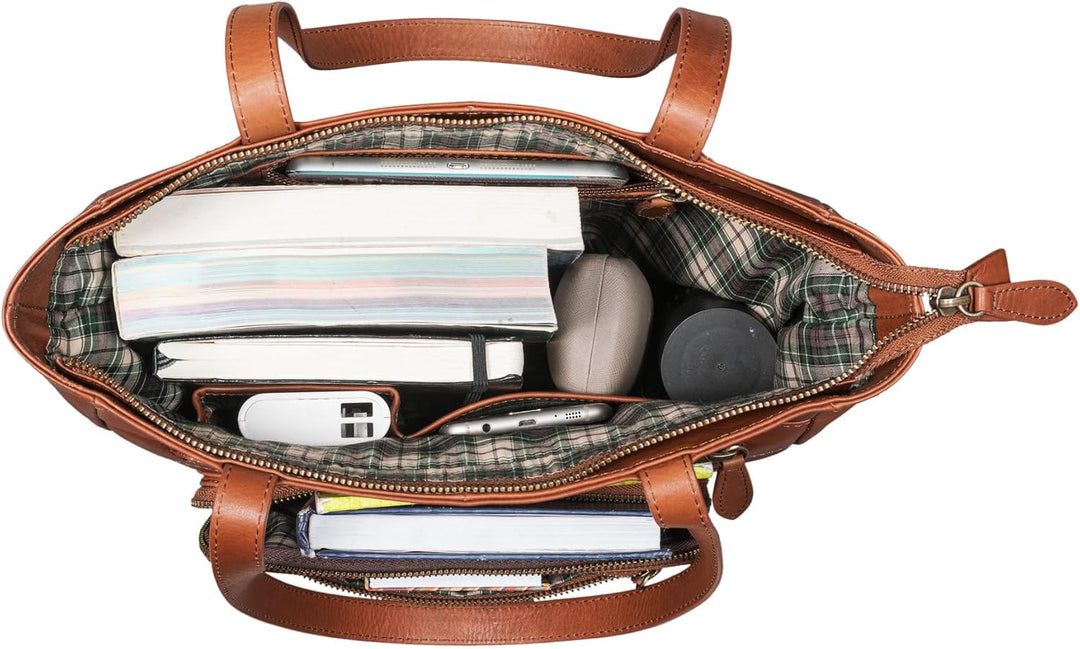 Benthill Schultertasche Damen Echt Leder | Shopper aus echtem Rindsleder | Vintage Handtasche mit vi