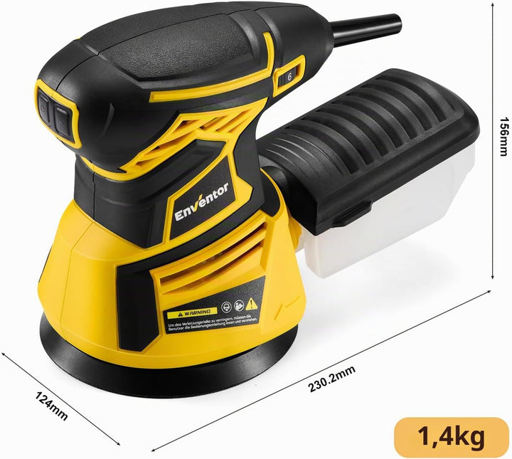 Enventor Exzenterschleifer 125mm, 350W Schleifmaschine 6000-13000 OPM, 6 Gänge, Multischleifer mit A