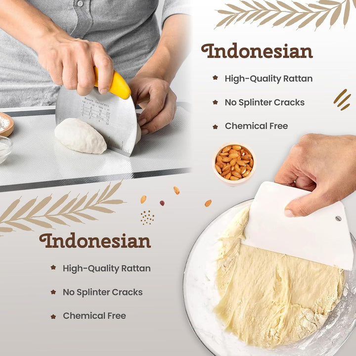 Gärkorb Brot Set, 10-teilig Sauerteig Starter Set, Gärkörbchen zum Brotbacken, 25cm Runde+23cm Ovale