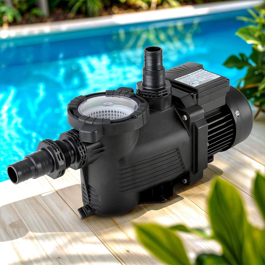 Arebos Schwimmbadpumpe 350W | Filterpumpe mit Vorfilter &amp; 9500 l/h | Poolpumpe für Sandfilteranlage
