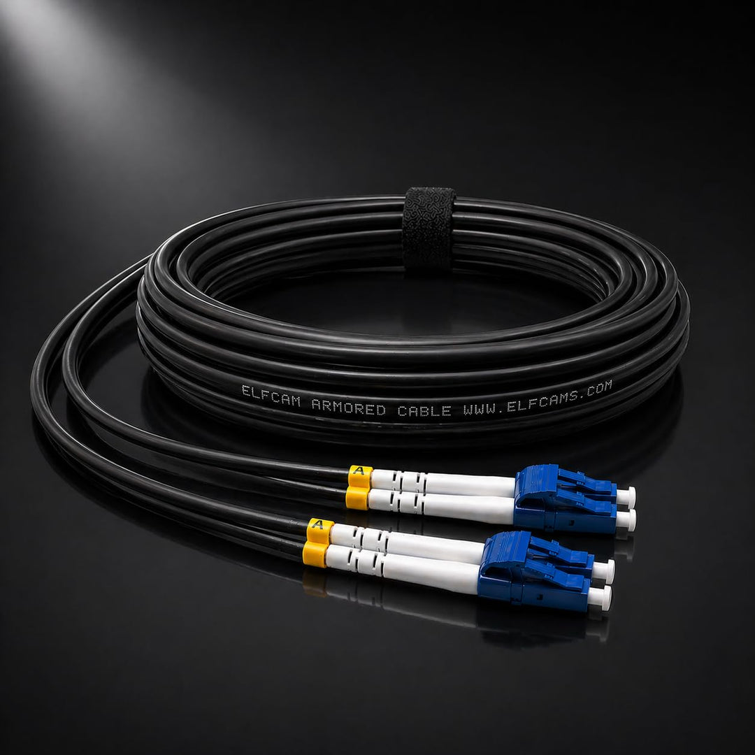 Elfcam® - 150m Gepanzerte Glasfaser-kabel LC/UPC auf LC/UPC OS2 Duplex Singlemode 9/125µm LSZH, LWL-