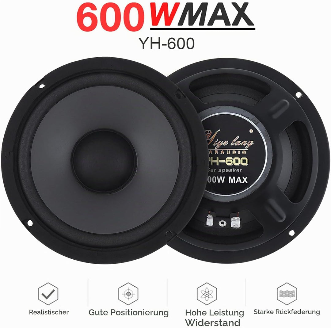 Shkalacar 1 Paar 6,5 Zoll Auto Stereo Lautsprecher, 600W HiFi Lautsprecher mit 2 Wege Lautsprecher,