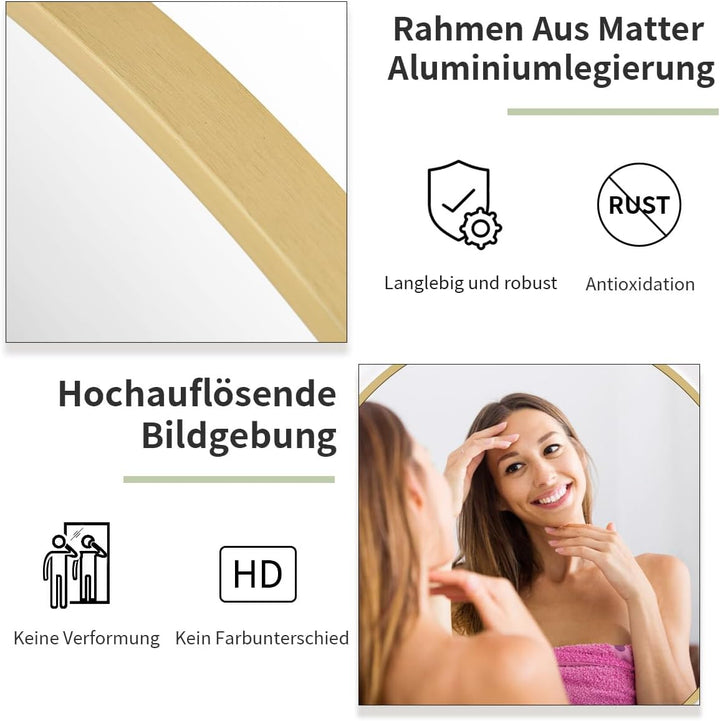 Koonmi 60cm Runder Spiegel Gold Spiegel Rund Wandspiegel mit Rahmen aus Aluminiumlegierung für Badez