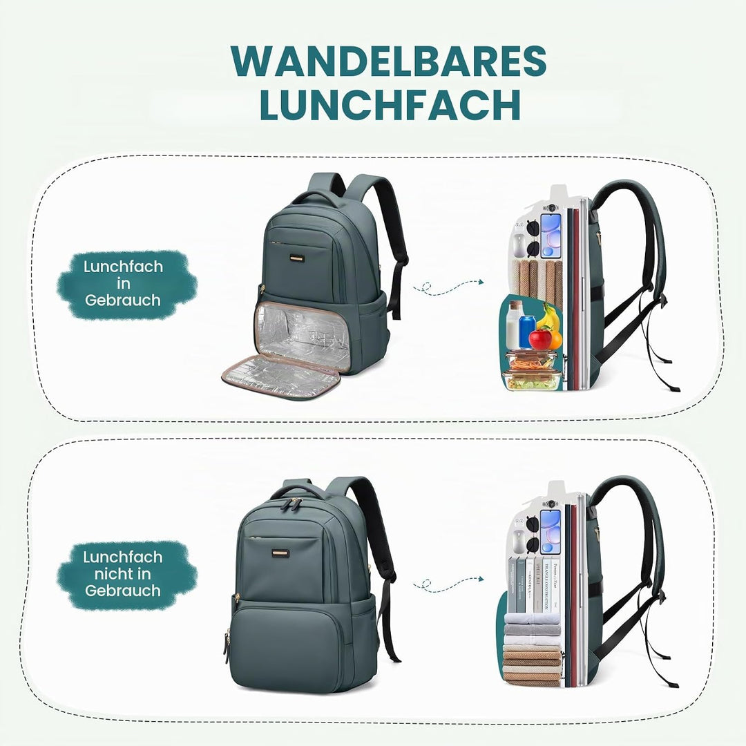 GOLF SUPAGS Lunch Rucksack Damen, 16 Zoll Laptop Rucksack Schulrucksack mit Lsoliertes Kühltasche fü