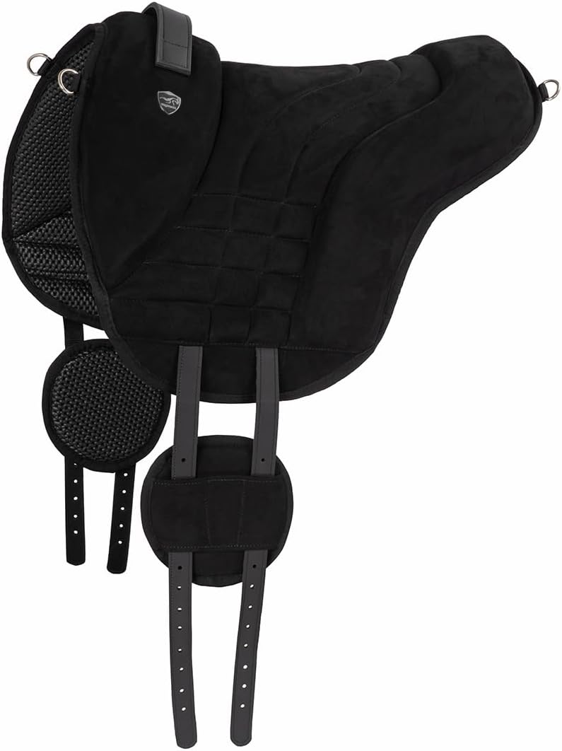 Equinate Reitpad Harper aus synthetischem Wildleder Pony Schwarz - Bareback Pad mit pflegeleichter N