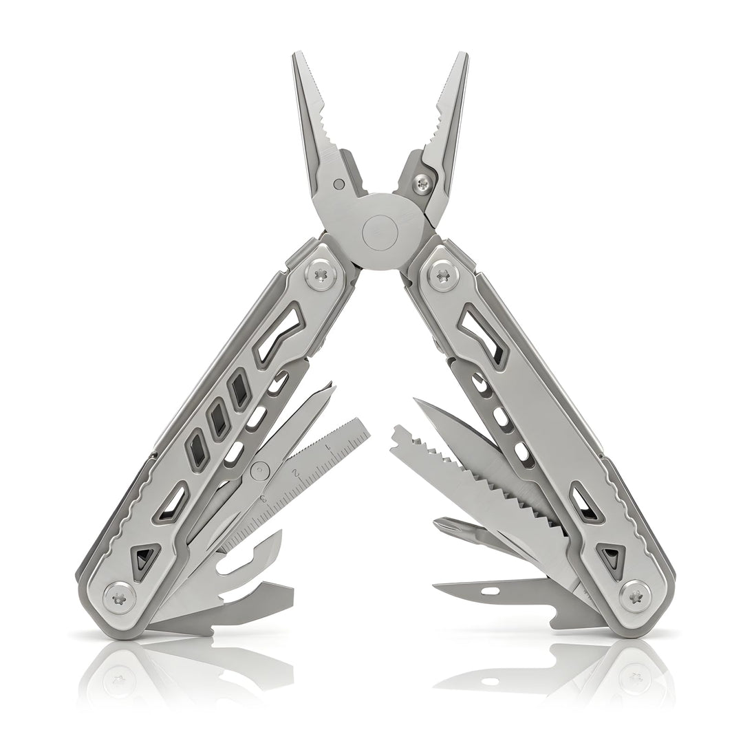14-in-1-Multitool mit Messer – Multifunktionales EDC-Werkzeug aus Edelstahl Silber 02, Silber 02
