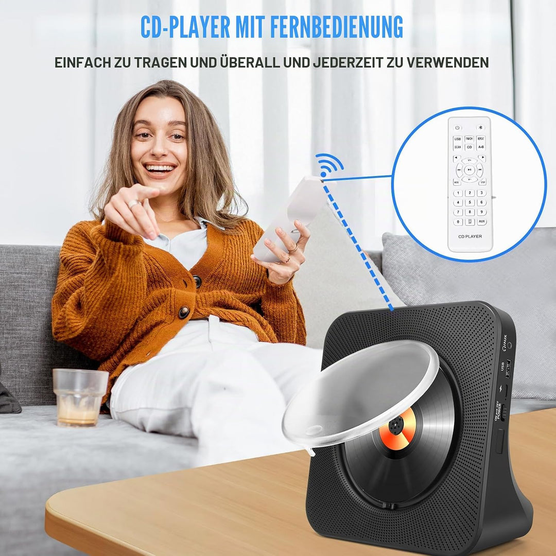 Tragbarer CD-Player für Zuhause mit Lautsprechern - Bluetooth Desktop CD-Player Eingebaute HiFi-Laut