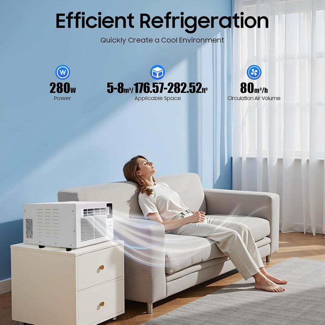Mini-Klimagerät, 280 W, tragbar, für Fenster, Klasse, Kühlsystem, 41,5 x 28,3 x 20,5 cm, für Schlafz