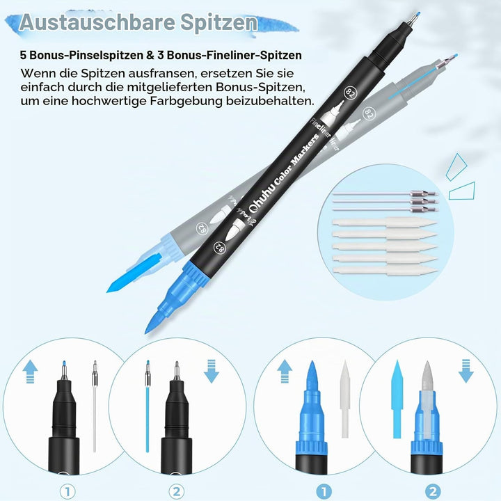 Ohuhu Filzstifte, 120 Dual Brush Pen Pinselstifte Aquarell Marker Set für Kind und Erwachsene für Jo