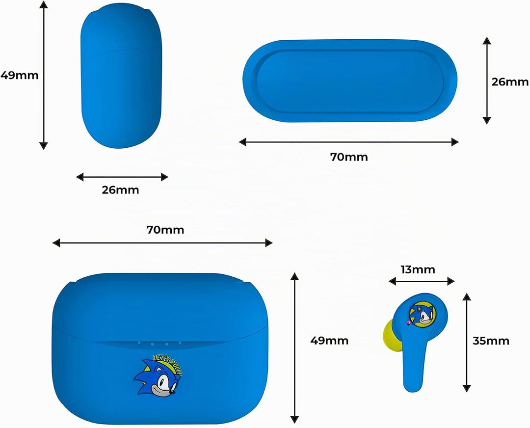 OTL Technologies Bluetooth-Kopfhörer V5.0 Sonic The Hedgehog mit Ladebox, blau
